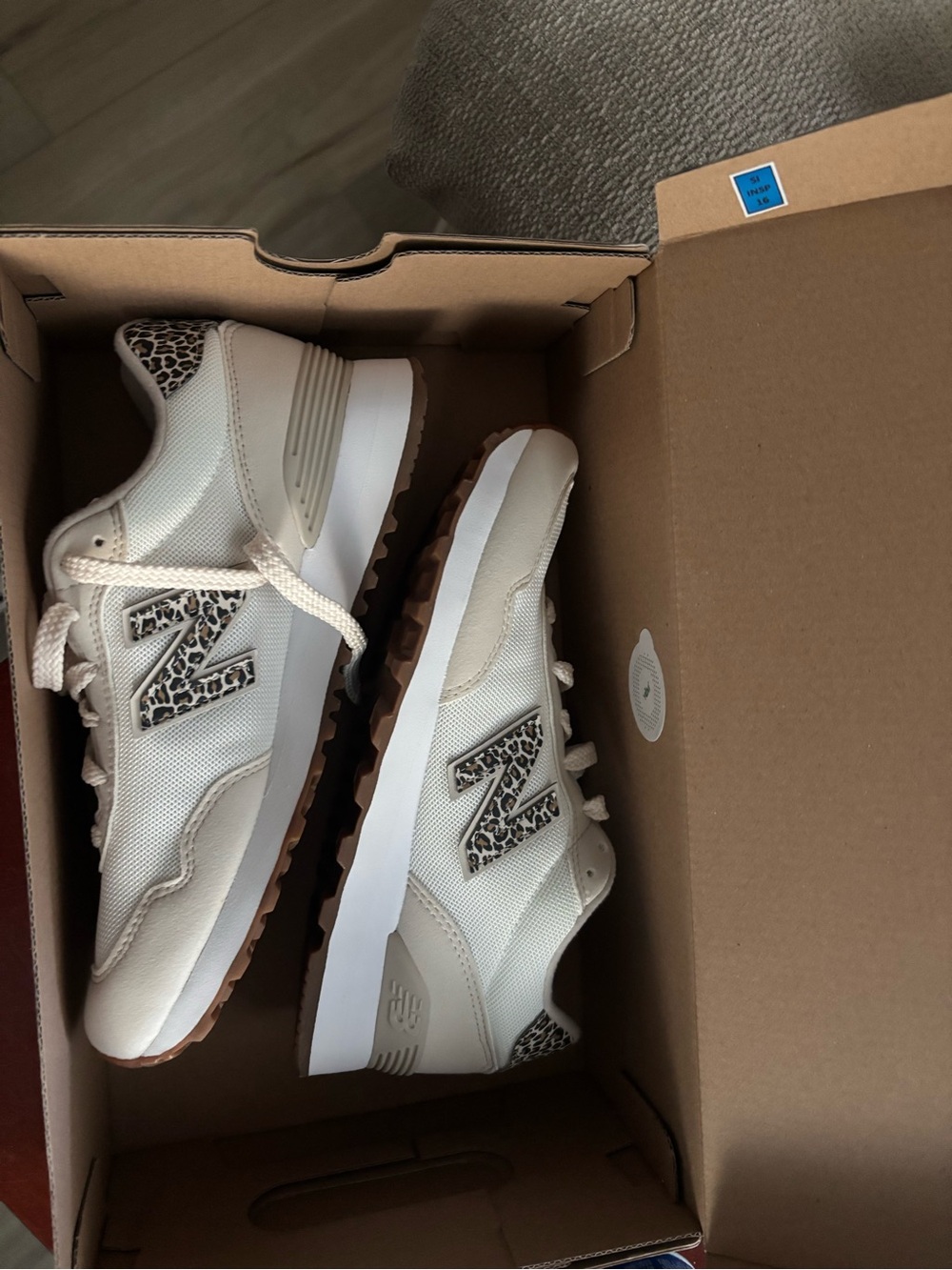 New Balance 515 Cream Sneakers with Leopard Print Accents